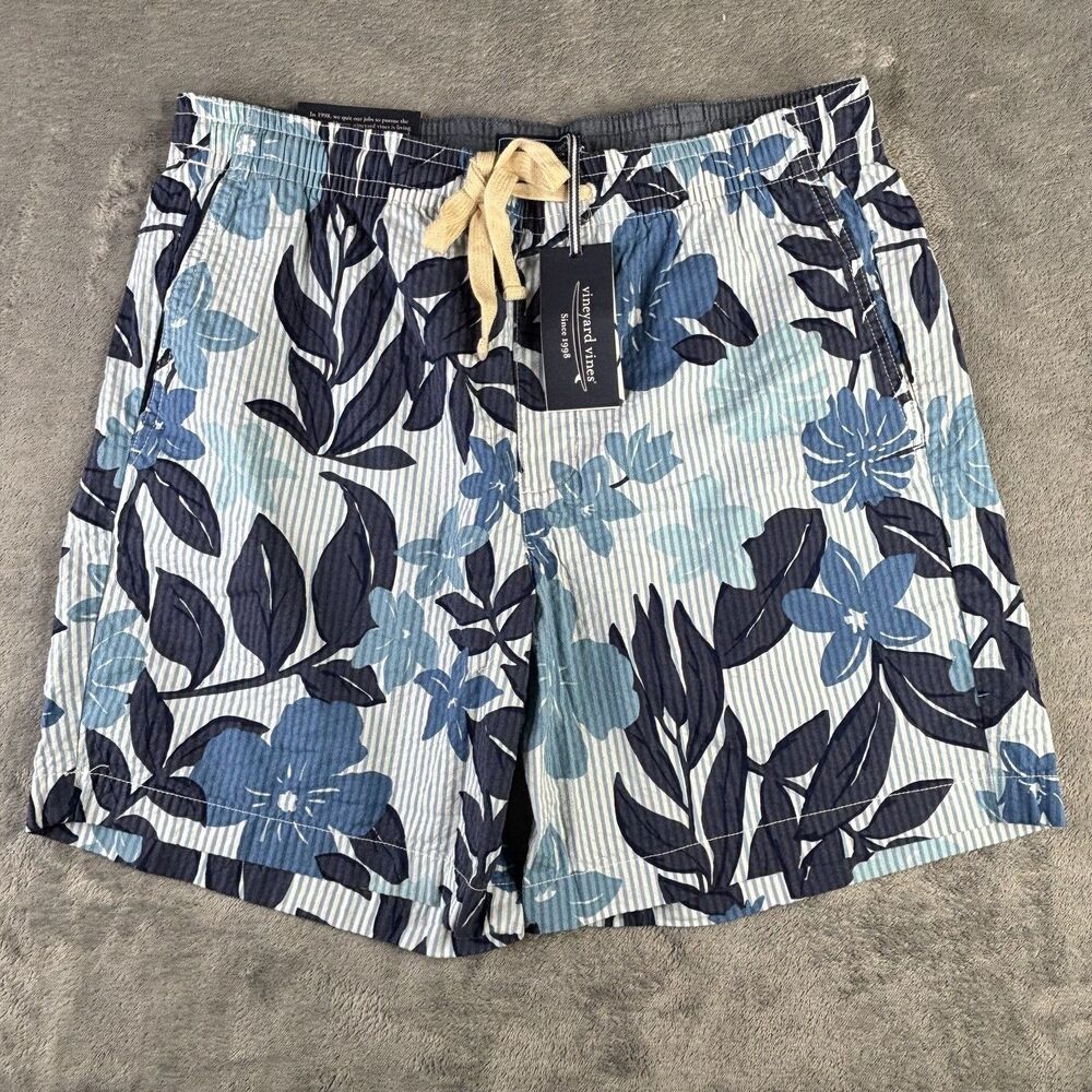 Vineyard Vines Shorts Mens Large Blue Dunmore‎ Ocean Splash 7" Seersucker Jetty